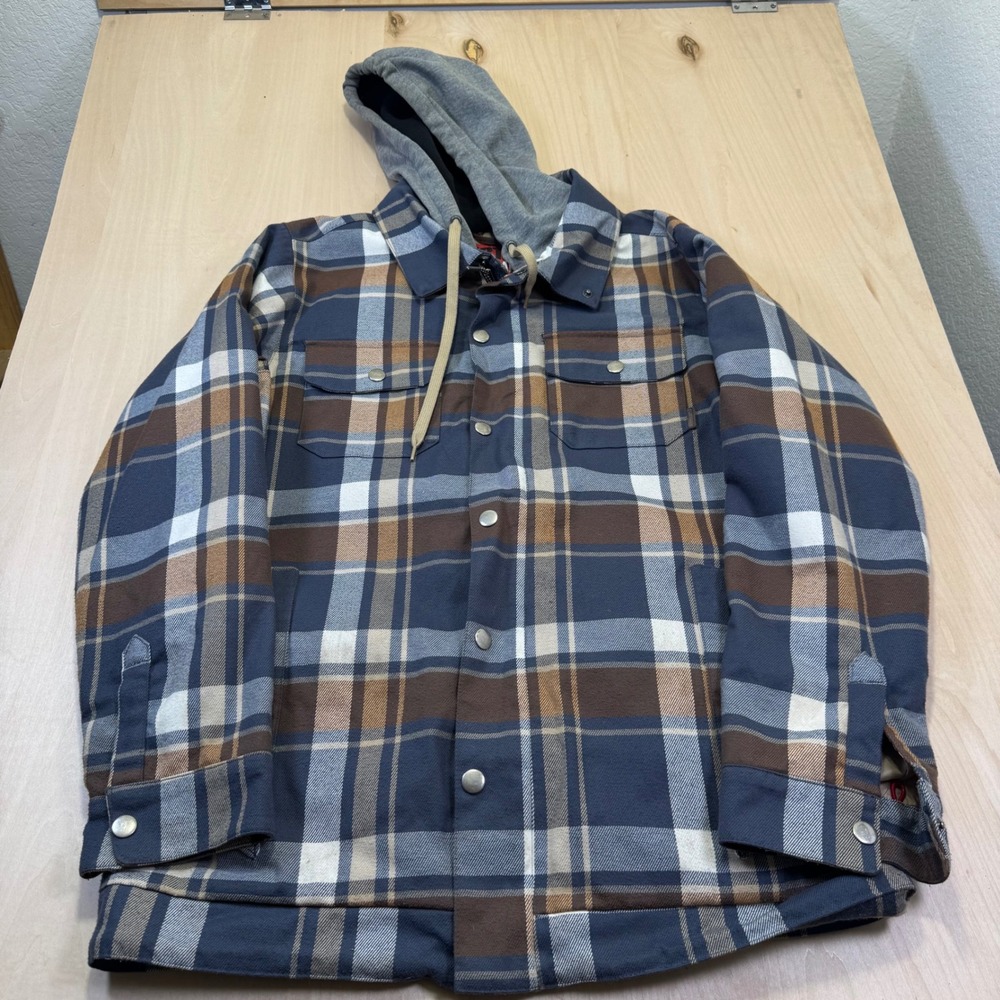 Burton Snowboards‎ Plaid Hooded Flannel Shirt Jacket Men's Medium Insulated